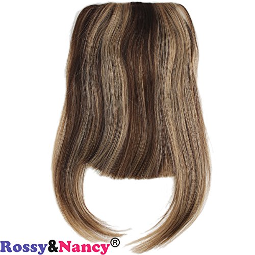 Rossy&Nancy 4/27 light color Brazilian Human Hair Clip-in Hair Bang Full Fringe Short Straight Hair Extension for women 6-8inch