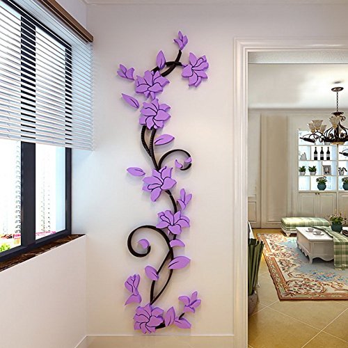 Fenta Wall Decoration Rose Flower Acrylic 3D Wall Sticker (Purple)