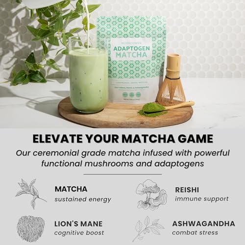 Organic Mushroom Matcha Powder - Ceremonial Grade Green Tea with Lion's Mane, Reishi & Ashwagandha Mushrooms, Superfood Latte Mix for Focus & Immune Support, by Moontower Matcha (50 Servings) - Image 3