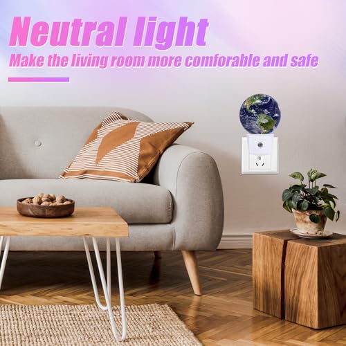 Image of Earth Night Light Blue Planet Night Lights LED Lamp Round Plug into Wall Nightlight with Dusk to Dawn Sensor Home Hallway Stairway Kitchen Decor