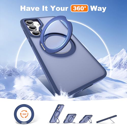 Image of for Samsung Galaxy S23 FE Case with 360 Rotatable Magnetic Ring Stand Compatible with Mag-Safe Military Protection Shockproof Matte Translucent Phone Cases for S23 FE,Blue