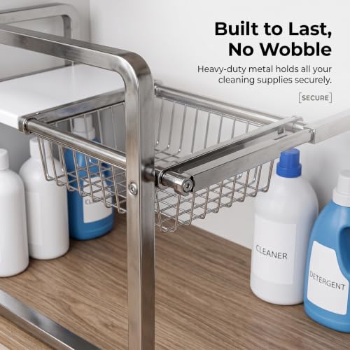 Organizador ajustable para debajo del fregadero, estante metálico independiente para almacenamiento en cocina y organizador para mueble inferior miniatura 5