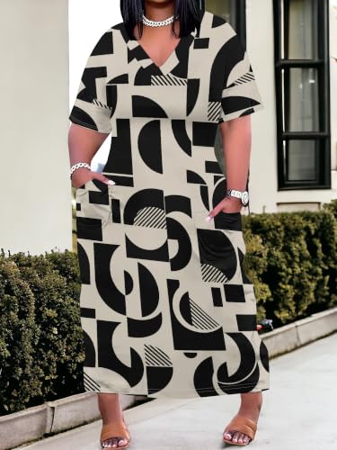 Image of PinkPatty Women's Plus Size Short Sleeve Maxi Dress Casual Loose V Neck Long Dress with Pockets