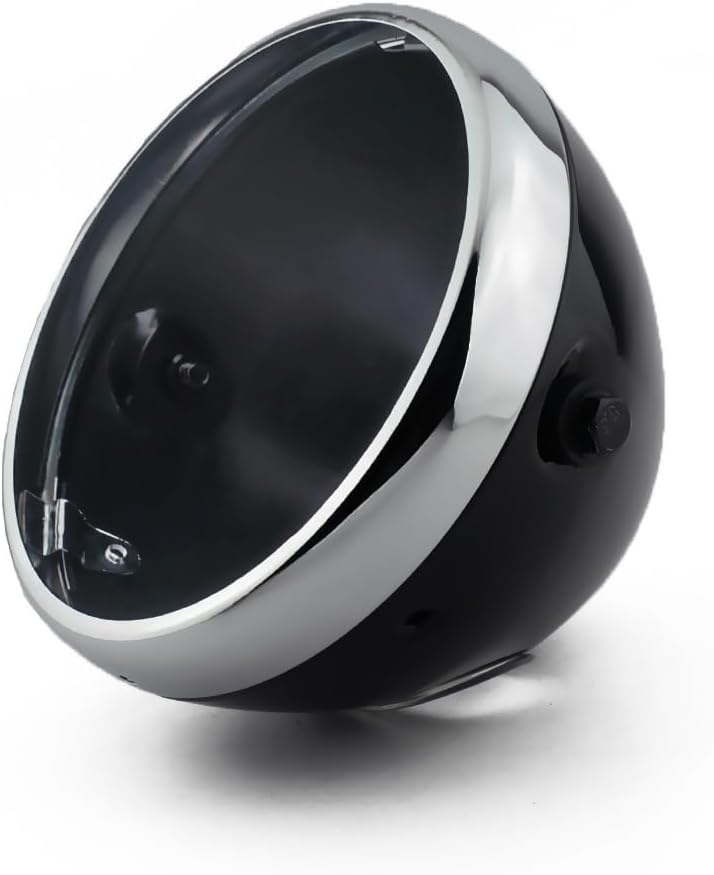 Motorcycle 5.75" 5 3/4" Headlight Housing Shell Bucket Side Mount Lamp LED Cover for Cafe Racer Lighthouse Black-Chrome
