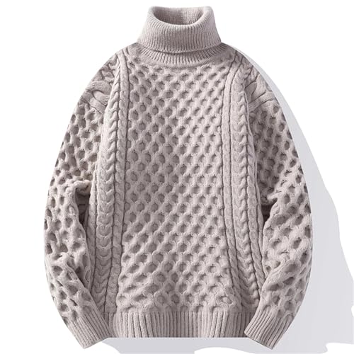 Men’S Streetwear Loose Fit Turtleneck Sweater Solid Thick Warm Long Sleeve Knit Pullover Jumper Top4