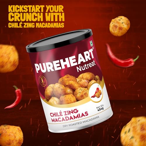 Image of PUREHEART Nutreat Chile Zing Australian Macadamias 454g - Spicy Roasted Macadamia Nuts | Buttery Crunch Snack | Gluten-Free & Keto-Friendly