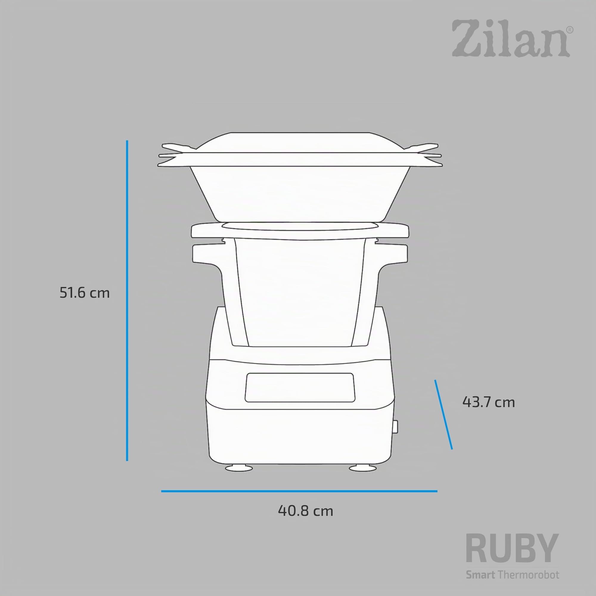 Zilan RUBY Thermorobot, Robot de Cocina Multifunción Wi-Fi, 18 Funciones, pantalla táctil TFT a color de 7", Báscula integradar, control mediante aplicación, 4,7 L,1700W