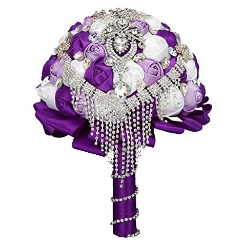 Flyme Wedding Bouquets,Bridal Bride Holding Flowers,Water Drops (Purple) Cover