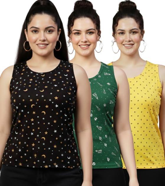DIAZ Women Printed Tank Top for Girls & Women | Sleeveless Casual Summer Top |Printed Tank Tee | Loose Fit Tank Top for Regular Wear, Home Wear, Gym, Yoga & Travel-Pack of 3-picture-25