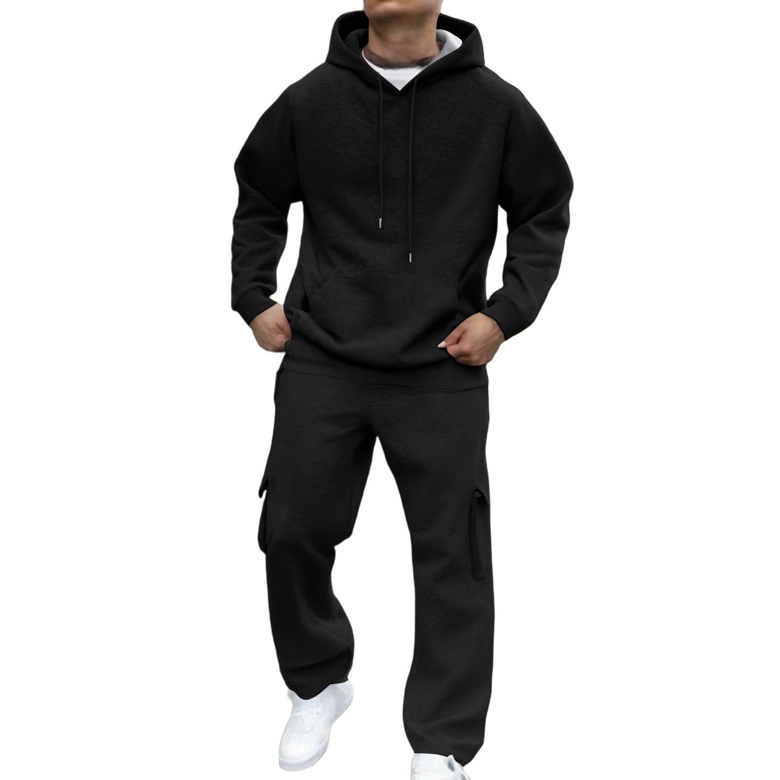 Generisch Męski dres treningowy, 2-częściowy zestaw dresów, dresy treningowe dla mężczyzn, bluzy do biegania, odzież jesienna (kolor czarny, M)