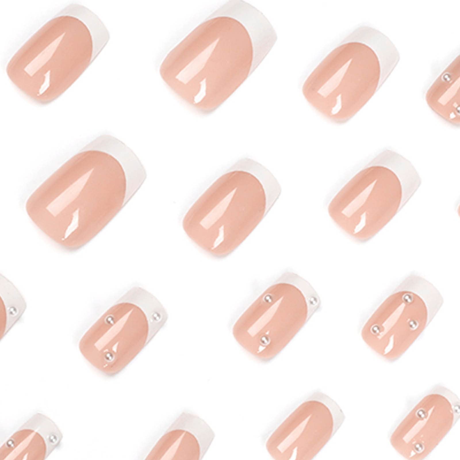 Kamize French Cute Fake Nails Square Press on Nails Medium Pearl