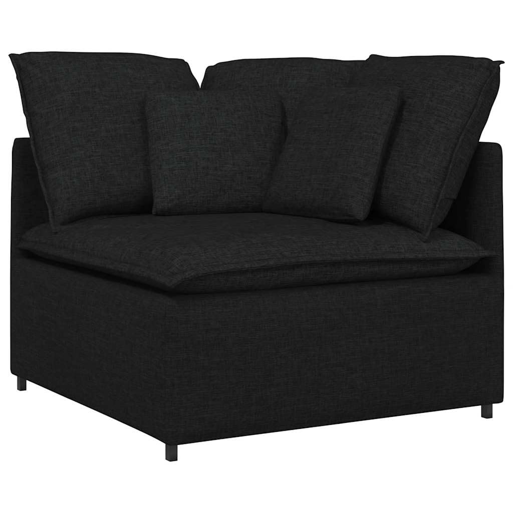 Modułowa sofa z podnóżkiem, czarna tkanina, 4-częściowy zestaw wypoczynkowy z funkcją spania