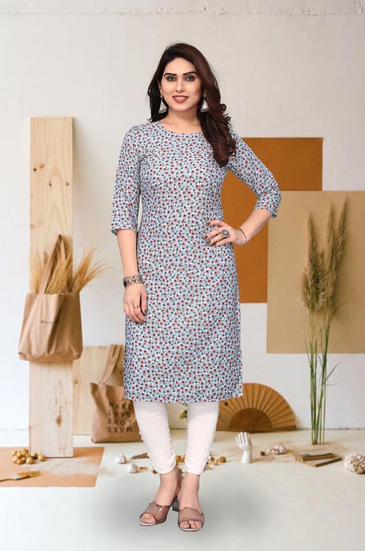 Image of JAKHANA Women's Crepe Printed Casual Straight Calf Length Round Nick Kurta Pack of 4