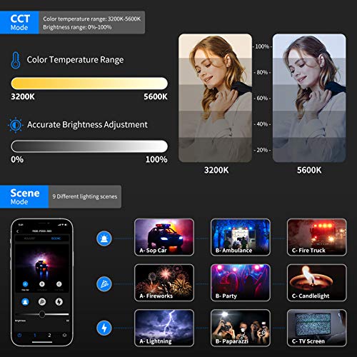 Neewer 2 Packs P200 RGB LED Video Light Battery Kit with APP Control - CRI97+ 360°Full Color RGB Light Preset 9 Scenes with U-Bracket/Barndoor/LED Display/for YouTube, Outdoor Photography