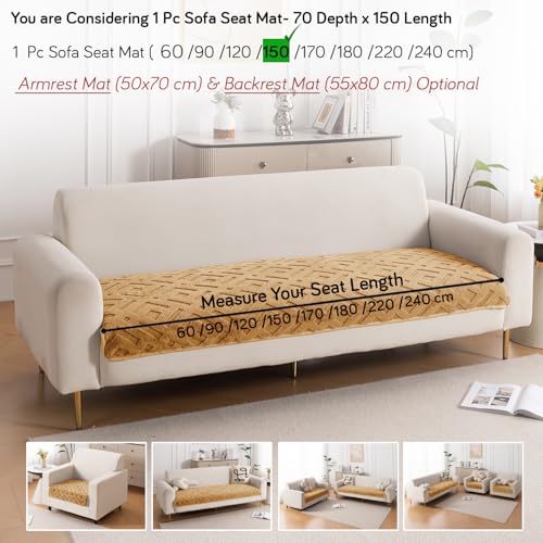 Image of HOKIPO 'Velvet Maze' Premium Anti Slip Sofa Cover Mats for L Shape and 1 /2 /3 Seater Sofa. Make Your Own Sofa Cover Set, 70(D) x 150(L) cm, Light Brown (AR-5906-LBR)