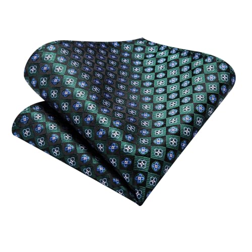 Image of Hi-Tie Silk Ascot for Men Self Tie Men's Cravat and Flower Lapel Pin Handkerchief Cufflinks Set for Wedding Party