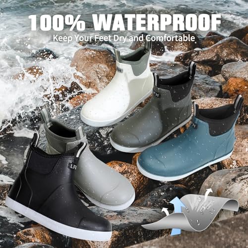 Mens Deck Boots, Saltwater Fishing Booties Rubber Waterproof Ankle Rain Boots, High-performance Footwear Chelsea Boots for Gardening Fishing Boating Camping Sailing - Image 4