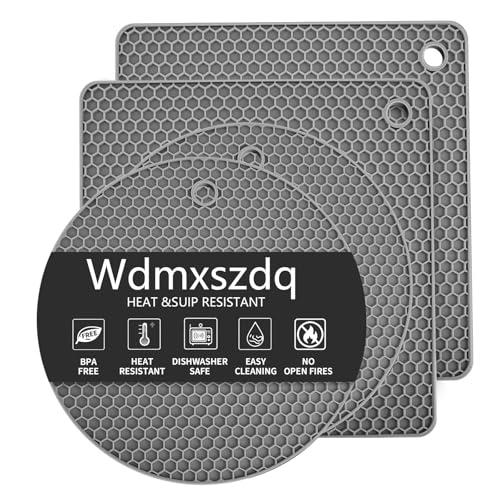 Wdmxszdq Topfuntersetzer Silikon 4 Stück – Hitzebeständig bis 230 °C – rutschfeste für heiße Töpfe und Pfannen – Spülmaschinenfest – Silikon Untersetzer für Küche – Grau