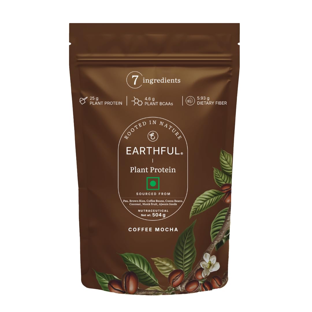 Earthful Honest Plant Protein | 24g Protein/Serving & 4.6g BCAAs | For Weight Management, Energy, Muscle Support & Recovery | Made with Pea & Brown Rice | Coffee Mocha - 504g-image-14