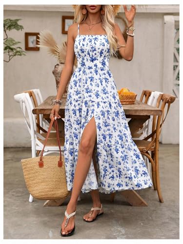 Image of BEAUDRM Women's Summer Maxi Dresses Boho Summer Wedding Guest Dress Beach Vacation Outfits Cruise Flowy Milkmaid Sundresses