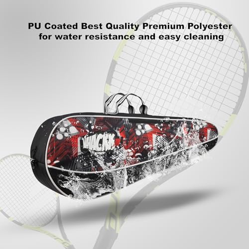 Image of WHACKK Pro Red, Black 26L Unisex Lightwieght Tennis Badminton Squash Equipment Cover Kit Bag | 4T 6B Racket |Duffel
