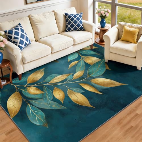 Alfombra 140 x 200 cm Lavable Antideslizante, Diseño Arte Clásico Pan De Oro Pintura Al Óleo, Alfombra Suave de Pelo Corto para Salón Dormitorio Amantes del Arte, Verde