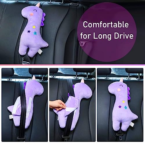 Image of Seat Belt Cover Pillow for Kids, Car Seatbelt Cushion Shoulder Neck Support Protector Pad, Soft Stuffed Plush Travel Vehicle Safety Belts Strap Pillow for Boys and Girls Headrest (Unicorn)