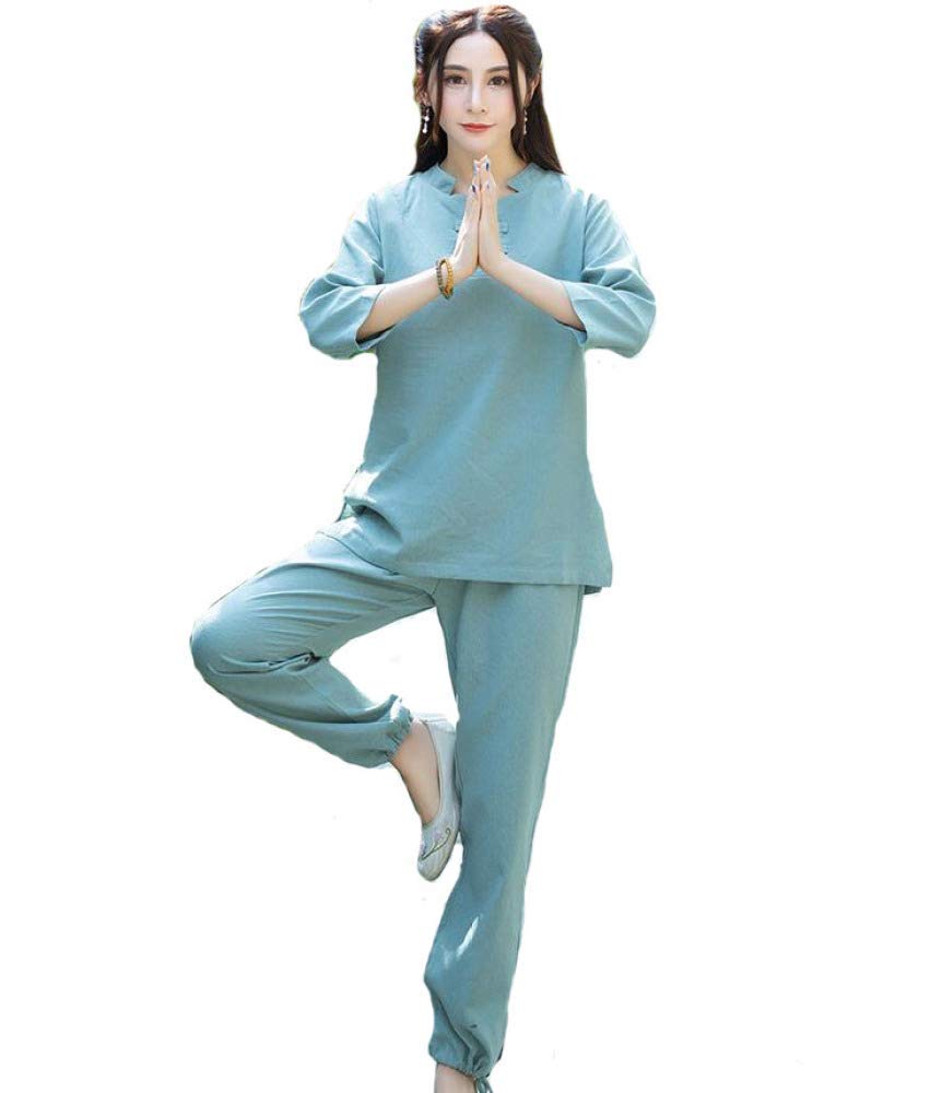 RWRAPS Costume di Arti Marziali in Cotone per Donne, Uniforme Tai Chi, Abbigliamento Kungfu Cinese, Wing Chun, Maniche Tre Quarti, Verde-L