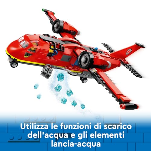 City Aereo Antincendio, Giocattolo dei Vigili del Fuoco per Bambini e Bambine da 6 Anni in su, Aeroplano con Portellone Apribile Lancia Elementi Acqua, 3 Minifigure dei Pompieri e Jetpack 60413 - Lego - Immagine 4