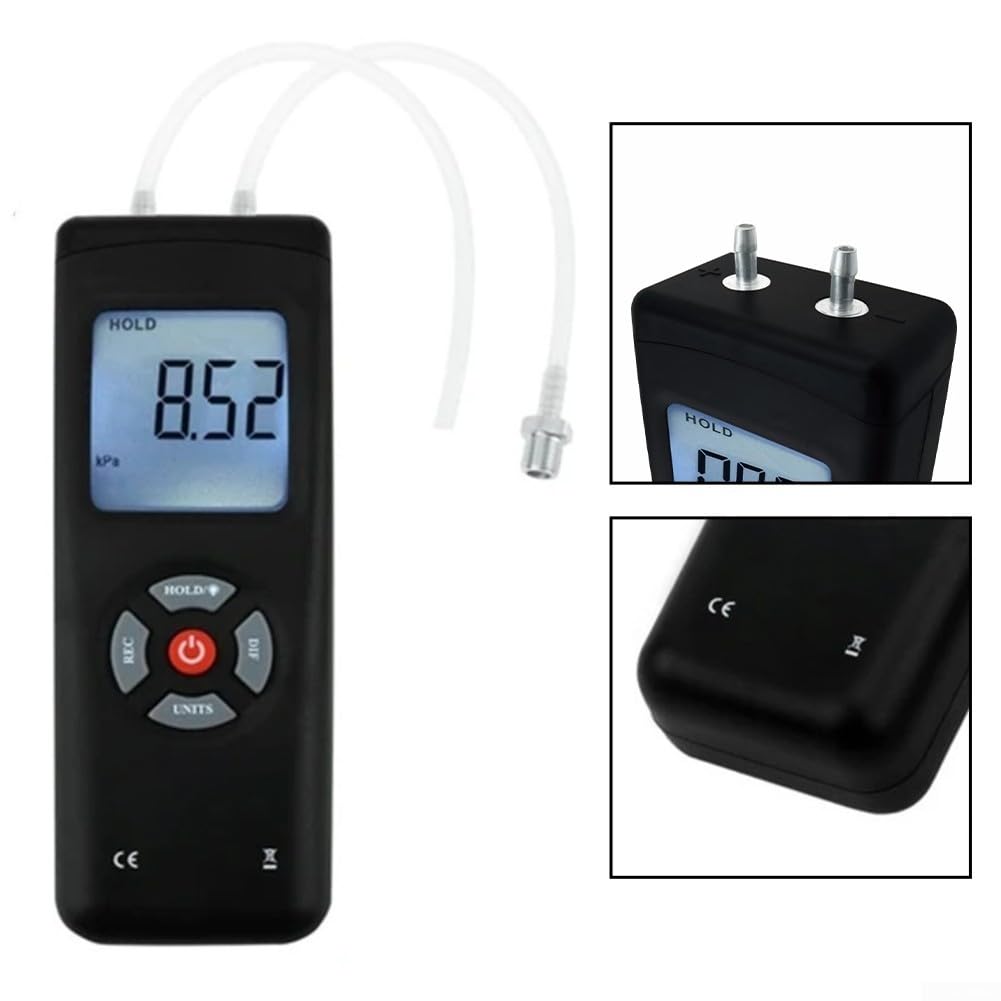 Misuratore di pressione del gas a vuoto portatile con display digitale con funzione di retroilluminazione per ventilazione aria condizionata e diagnostica del sistema a gas, nero