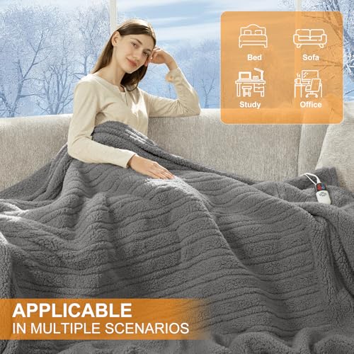 Electric Blanket Twin 62"X84"- Soft Double Sided Sherpa Heated Blanket Twin with 5 Heatings Levels & 10 hrs Auto Shut Off, Fast Heating & ETL Certified, Gift for Women(Grey)