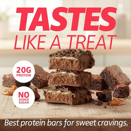Image of Satisfy Your Crave Protein Bars- High Protein Delicious Snacks- 20g of Protein, No Added Sugar- Chocolate Caramel Crisp- Perfect for Breakfast, On-the-Go Snack, Pantry Staple & Office Treat- Non-GMO, 12 Pack