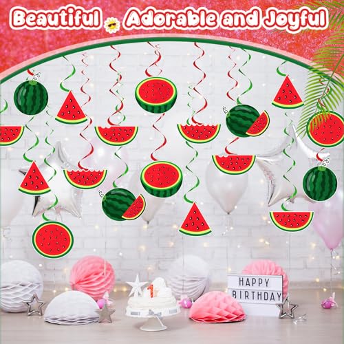 Image of MotiMind 32 Pcs Watermelon Party Decorations One in a Melon Watermelon Hanging Swirl for Summer Hawaiian Beach Party, Baby Showers, Celebrations Decorations