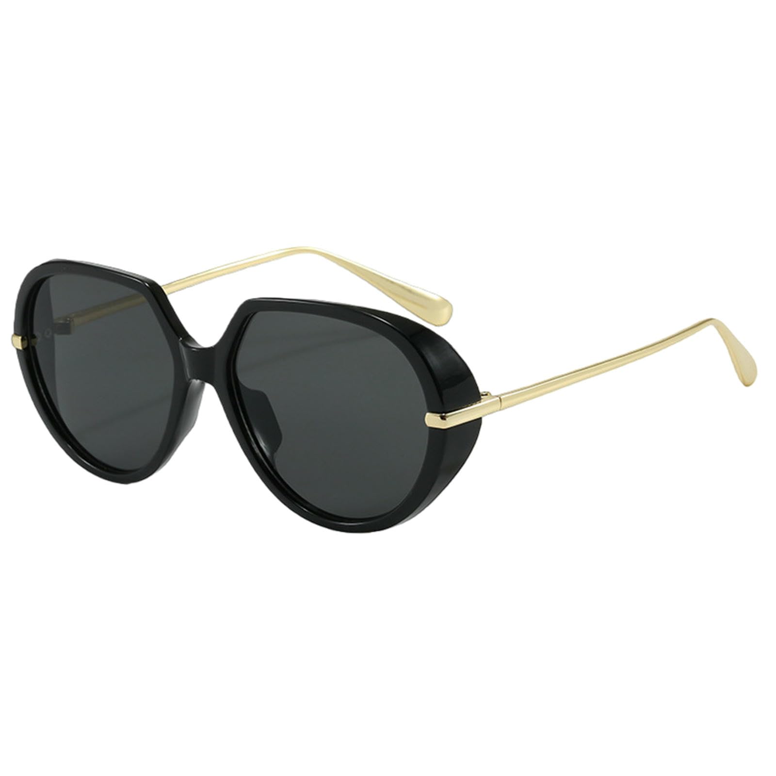 Gyios sunglasses Oversized For Women Men Retro Round Vintage Trendy Shades -black Frame Black-gray Lens