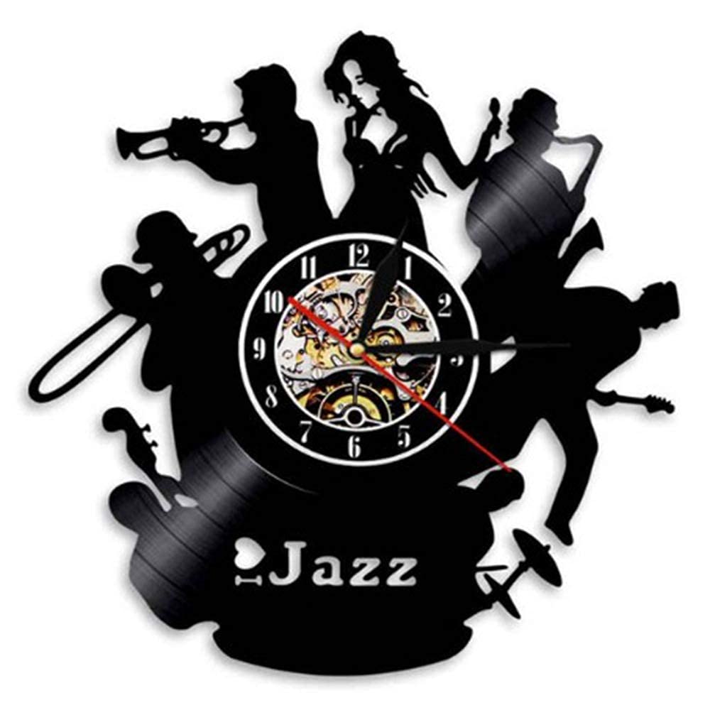 Zegar Jazz Xmas for Musician Jazz Zegar ścienny z winylu Rodzaj muzyki Zegar ścienny Vintage Jazz for Man Muzyka Płyta winylowa Zegar Instrumenty muzyczne Zegar ścienny Nowoczesny