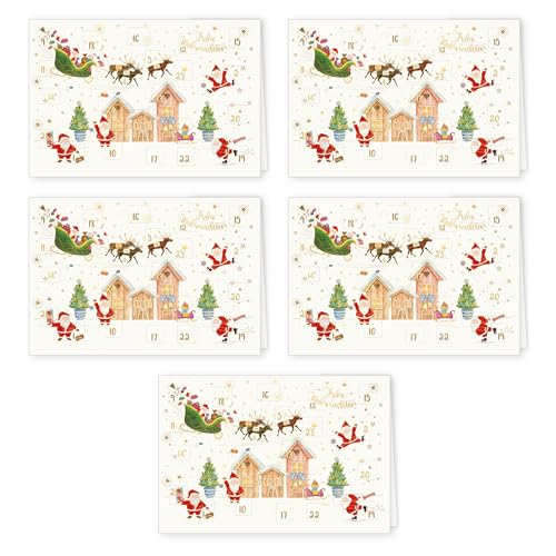 PremiumLine Adventskalenderkarte 5 Stück inkl. Briefumschlag | Adventskalender Karten mit Türchen | umweltfreundlicher Naturkarton 11 5 x 17cm | Skorpion Weihnachtskarten