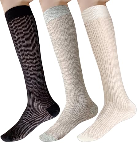 Women's Mesh Knee High Socks 3-Pack, Summer Breathable Cotton Blend Socks for Shoe Size 5-9