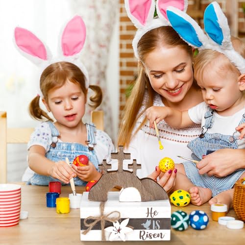 Ferraycle 4 Pcs Easter Table Decor He is Risen Wooden Sign Happy Easter Farmhouse Cross Wooden Block Decorative Book Tiered Tray Decor Religious Rustic Spring Decoration for Fireplace Living Room by Ferraycle - Image 4