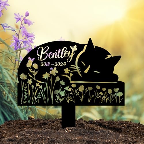 Nestura Sleeping Cat Grave Markers Outdoor, Weatherproof Metal Pet Headstone with Name & Date, Outdoor Grave Marker for Cats – Variety of Sizes & Finishes