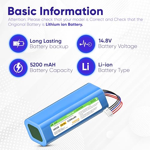 Image of Replacement Battery, Battery Compatible with ECOVACS Deebot Ozmo 950 Deebot T8, T8+,T8 Aivi Max, Power, T8AIVI,T8, T8, Deebot T9,T9+,T9 AIVI O,920,O950,O750 | 5200mAh | 14.4V (5200mAh)