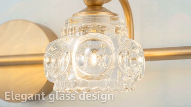 Image of Bathroom Vanity Light Fixtures, Farmhouse Vintage Wall Sconce Lighting with Glass Shade, Bath Vintage Wall Mounted Lamps for Mirror (3 Lights,Gold,G9 Base)