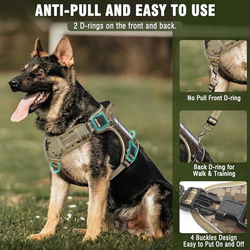 Tactical Dog Harness and Leash Set for Large Dogs,Heavy Duty No Pull Service Dog Vest and 10 Patches with Dog Seat Belt,Reflective Adjustable Pet Harness for Training Walking Hiking Camo L - Image 5