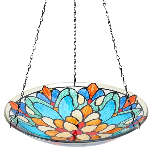 MUMTOP Hanging Bird Bath-Bird Baths for Outdoors - 12 Inch Glass Bird Water Bowl Bird Feeders for Outside, Garden, Lawn Yard Decor
