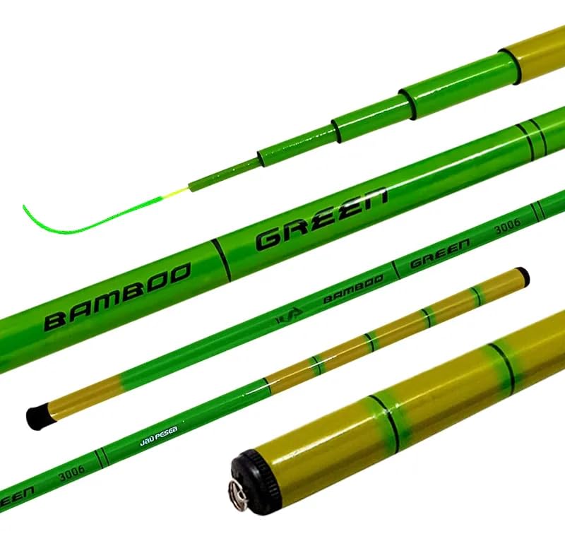Jaú Pesca Vara Telescópica Bamboo Strong Green, Fibra de Vidro, 4kg Resistência, Ação Rápida (2,10 m)