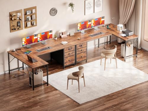 Image of Furologee 55 inch L Shaped Desk with Power Outlets & USB-C Port, Reversible Corner Office Desk with File Drawers, Work Study Gaming Table for Home Office, Dorm, Rustic Brown