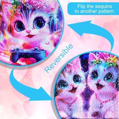 Image of CCJPX 3Pcs Cat Backpack for Girls, 16 inch Kids Sequin Bookbag with Lunch Box, Cute Water Resistant Schoolbag for Preschool Kindergarten Toddler(Pink)