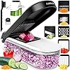 Vegetable Chopper Cutter Mandoline Slicer Cheese Grater - Food Onion Salad Veggie Chopper with Container - French Fry Potato Dicer Slicer Cutter - Kitchen Tools Gadgets (6-in-1 Compact White)