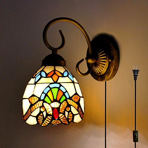 Image of Kiven Wall lamp E26 1-Light Plug-in Bulb not Included Wall Sconce Glass Shade 6 Foot Black Cord(BD0526)