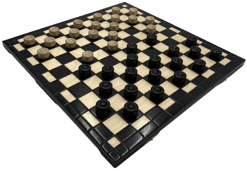 Jeu de Dames - Checkers 100 Champs Noirs - Échiquier Pliable - |40 x 40 cm|- en Bois & 40 Jeux de Dames |2,5 cm|- Checkers Set