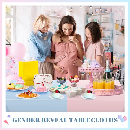 Image of NatNarr 6 Pcs Gender Reveal Plastic Tablecloths, Pink Blue Table Cover